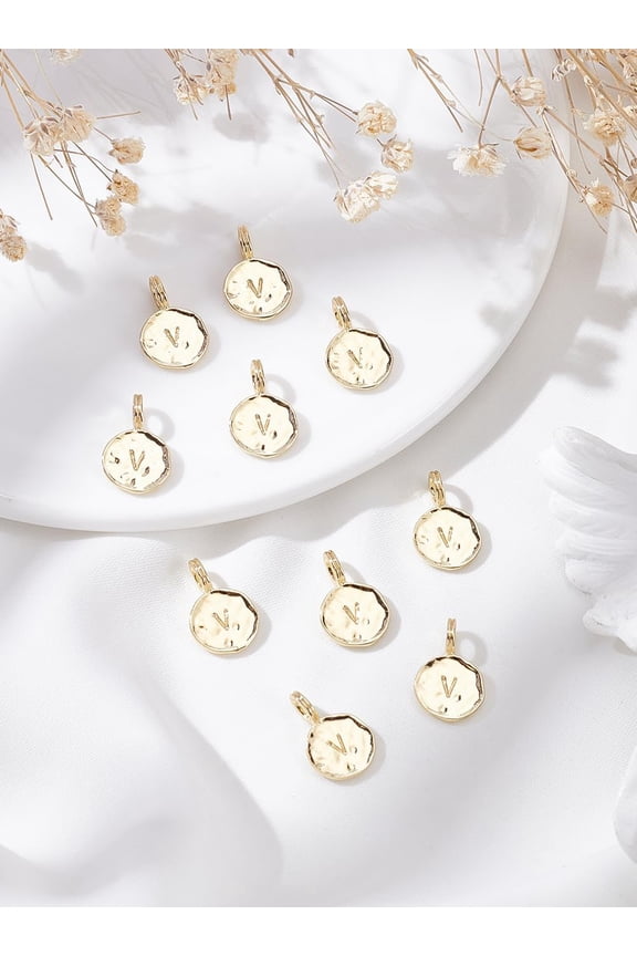 1set 10Pcs Alphabet Charms Initial Pendant for Handmade DIY Earring Gold
