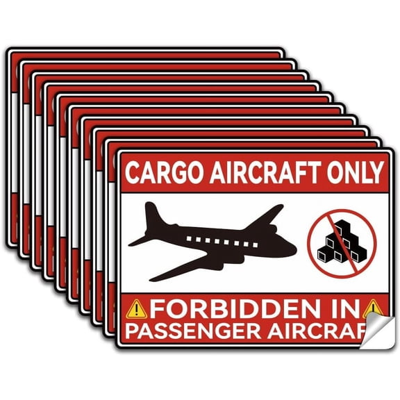 1set 10Pcs Cargo Aircraft Only Sign Sticker PVC Waterproof Forbidden In Passenger Aircraft Warning Stickers Decal for Air Transports Self Adhesive Sign for Indoor Outdoor 5.1x7.1 Inch Gold
