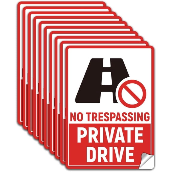 1set 10Pcs No Trespassing Private Drive Sign Sticker PVC Waterproof Private Drive Warning Sign Stickers Decal for Road Home Company Self Adhesive Safety Sign Labels for Outdoor 5.1x7.1 Inch