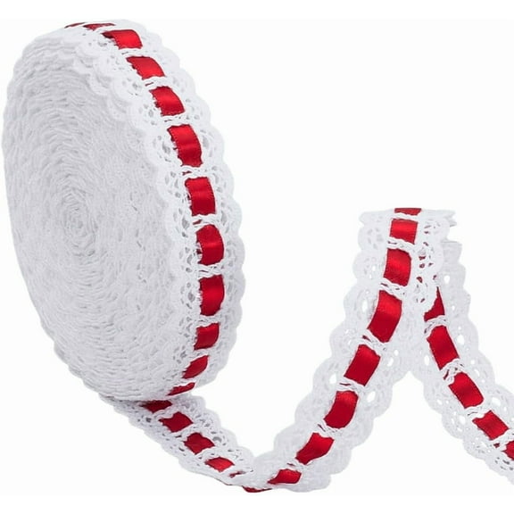 1set 10Yards Lace Ribbon for Garment Accessories Gift Decoration Red 7/8 inch(22mm)