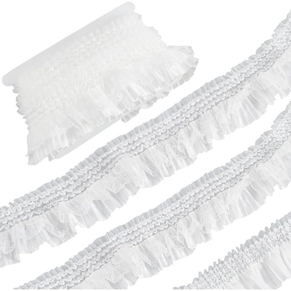 1set 10Yards Satin Elastic Pleated Lace Trim for Sewing and Bridal Wedding Decoration White 3 inch(75mm)