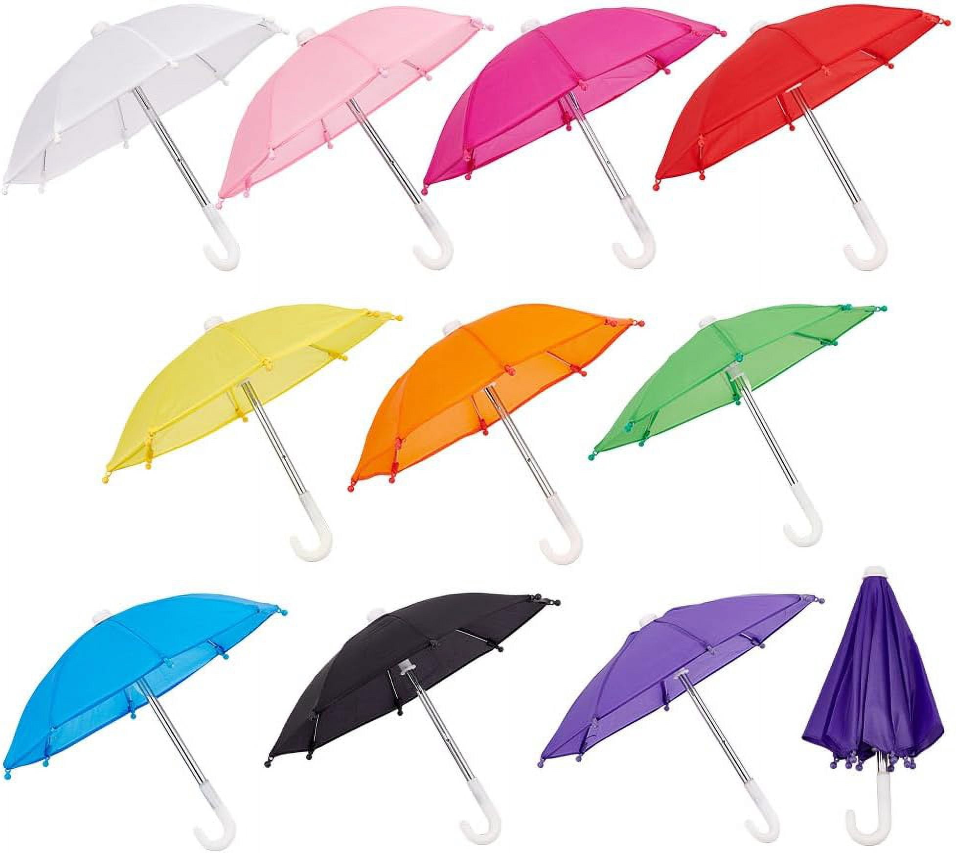 1set 10pcs 10 colors Mini Polyester Umbrella Stainless Steel & Plastic Umbrella Making Supplies for Dolls Accessories Mixed color 215x60x19mm 1pc/color