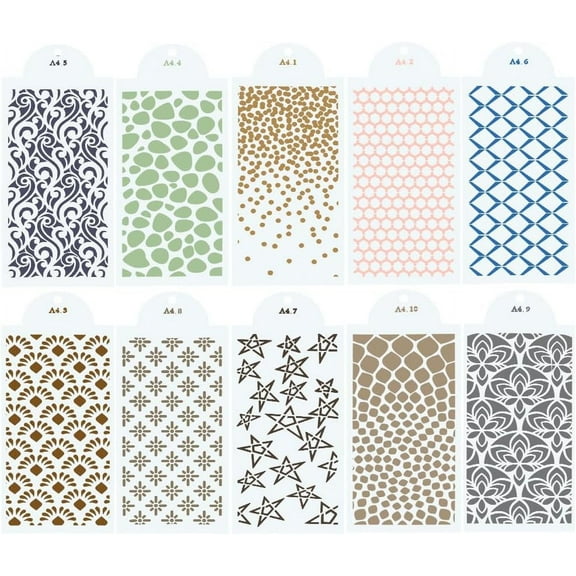 1set 10pcs 10 styles Plastic PET Hollow Plastic Drawing Painting Stencils Templates Mixed Shapes 263x112x0.3mm pc/style