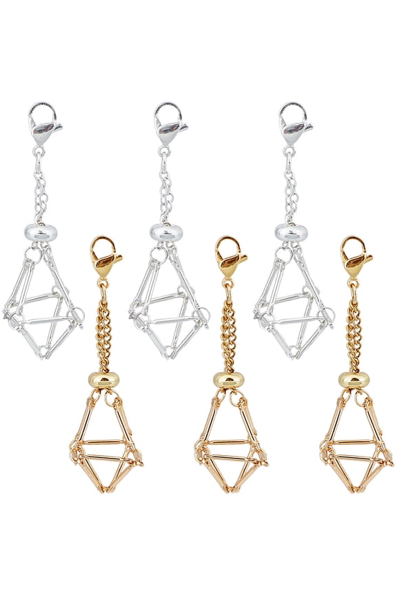 1set 10pcs 2 colors Brass Macrame Pouch Empty Stone Holder Pendant Decoration with 304 Stainless Steel Clasps Golden & Silver 55mm 5pcs/color