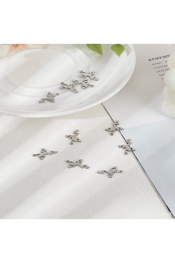 1set 10pcs 201 Stainless Steel Pendants Frog Stainless Steel color 13x10x1mm Hole: 1mm