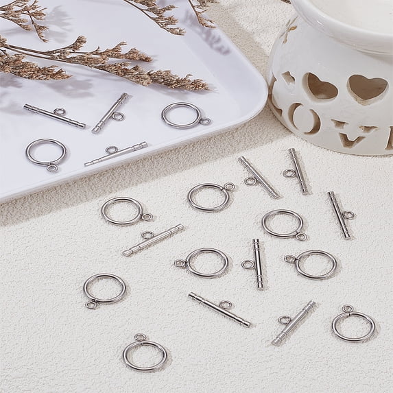 1set 10pcs 201 Stainless Steel Toggle Clasps Parts 10pcs 304 Stainless Steel Toggle Clasps Parts Ring Stainless Steel color Bar: 25x7x2.5mm Hole: 2.5mm