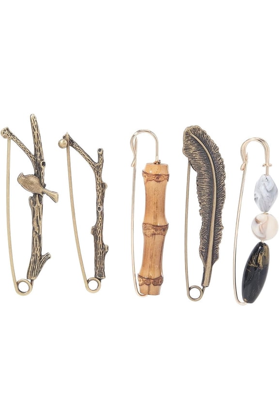 1set 10pcs 5 styles style Alloy Brooches Mixed Shapes Mixed color 80~89x19.5~30x5.5~13.5mm 2pcs/style