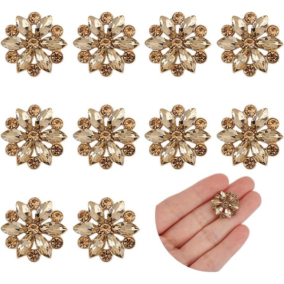 1set 10pcs Alloy Rhinestone Shank Buttons 1-Hole Flower Light Colorado Topaz 20x7mm Hole: 3mm