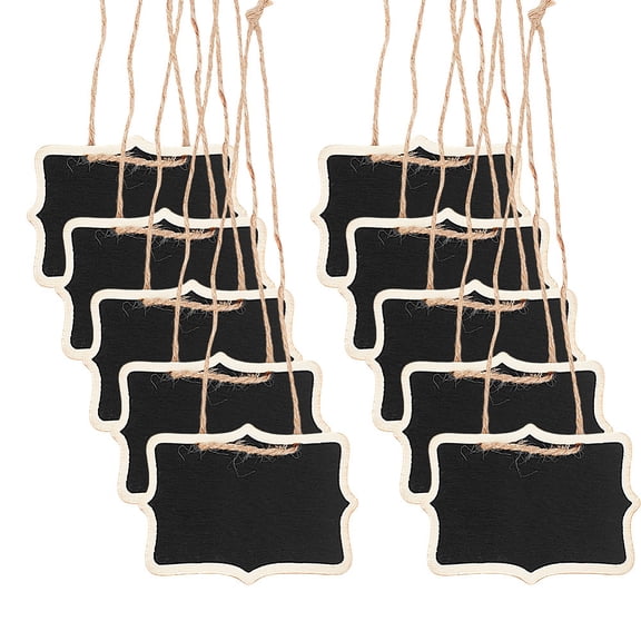 1set 10pcs Blank Wooden Mini Chalkboard Signs Hanging Chalkboard Labels with Hemp Rope Black 25cm Wood: 60x80x2mm Wood