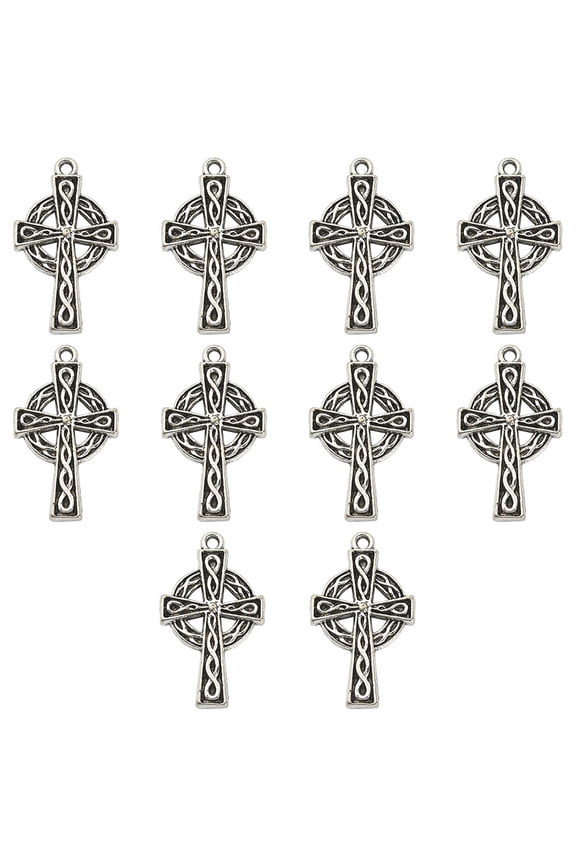 1set 10pcs Irish style Alloy Pendants Cross Antique Silver 29.5x17x2.5mm Hole: 1.6mm