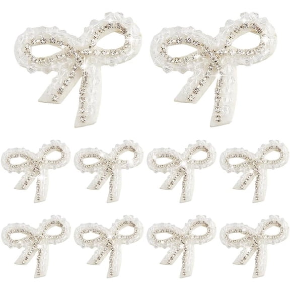1set 10pcs Non-woven Fabrics Bowknot Clothes Accessories with Resin Rhinestone Bowknot White 45x51x5mm