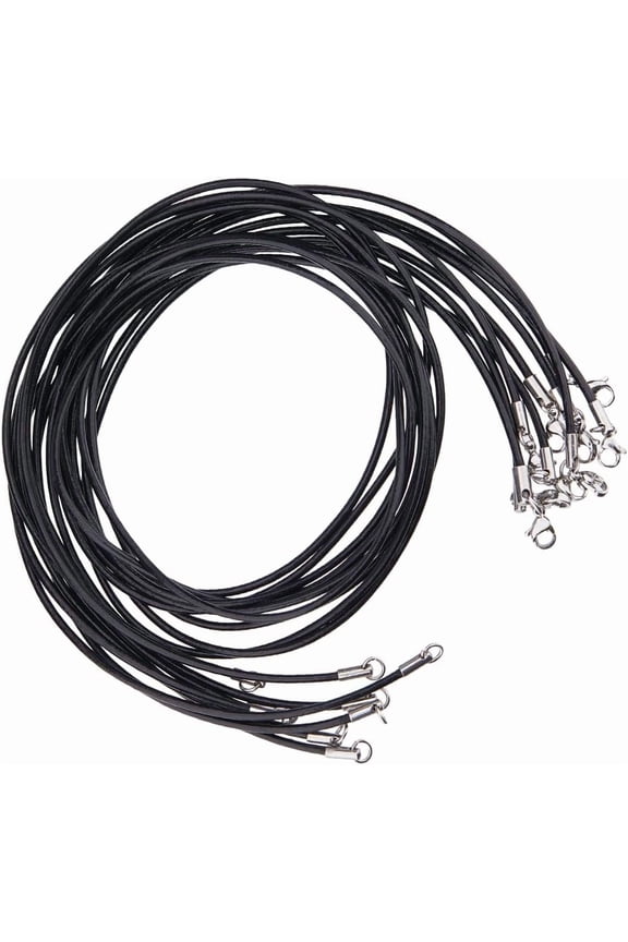 1set 10pcs PU Leather Necklaces Making with Stainless Steel Findings Black 20.28 inch(51.5cm)