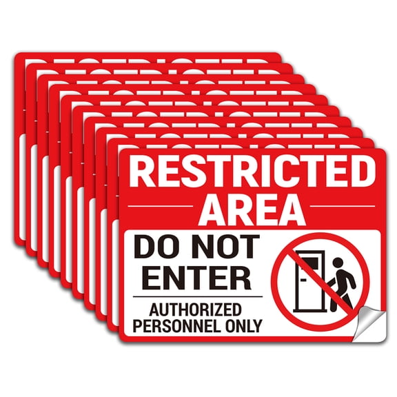 1set 10pcs Restricted Area Sign Sticker PVC Waterproof Do Not Enter Authorized Personnel Only Sign Stickers Decal for Business Shop Self Adhesive Sign Labels for Indoor Outdoor 5.1x7.1 Inch Plastic