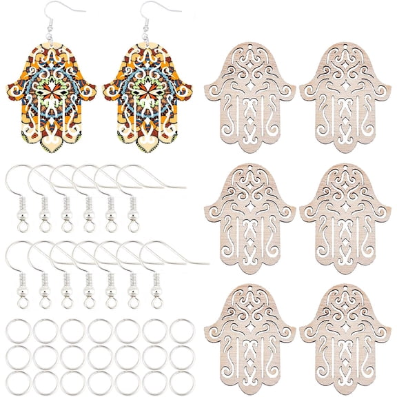 1set 110PCS Wooden Pendants Vintage Undyed Cutout Wood Pendants for Macrame Jewelry Making DIY Earring Necklace Bracelet Crafts Silver Plated Brass Earring Hooks Beige DIY