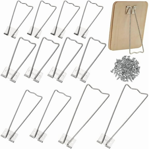 1set 12 Pcs 4 Styles Photo Frame Easel Back Stand Iron Photo Bracket Platinum Picture Frame Easel with 30 Pcs Screws Frame Back Support Tabletop Picture Stand Accessory Silver