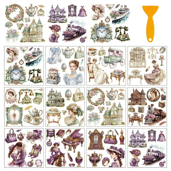 1set 12 Sheets 12 style PVC Stickers Heat Transfer Film for Window Decoration Human 140x140mm 1 sheet/style