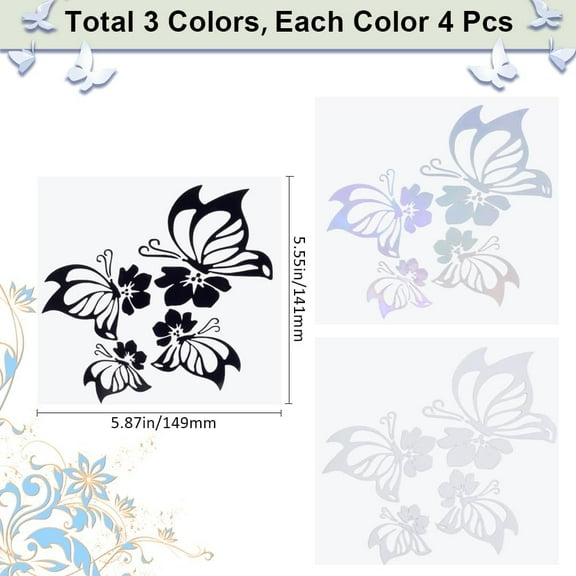 1set 12 Sheets Butterfly Car Decal set Large Car Decals Butterflies Kissing Hibiscus Reflective Decals Vinyl Waterproof Sticker Women Car Stickers for Auto Truck SUV Wall Art Laptop 3 colors