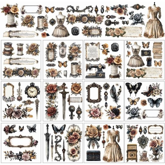 1set 12 Sheets Rub on Transfers 12 Style Retro Aesthetic Heat Transfer Film Retro Waterproof Rub on Decals Stickers for Arts Craft and Furniture 5.5x5.5 Inch Colorful