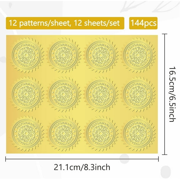 1set 12 Sheets Self Adhesive golden Foil Embossed Stickers Round Dot Medal Decorative Decals for Envelope Card Seal Word Size: about 165x211mm Stickers: 50mm 12 sheets/set