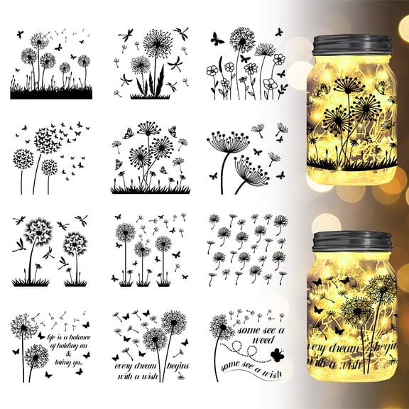 1set 12 Style Silhouette Paper for Lighting Decoration Paper Cut Light Box Square Dandelion Pattern 90x100mm 12pcs/set
