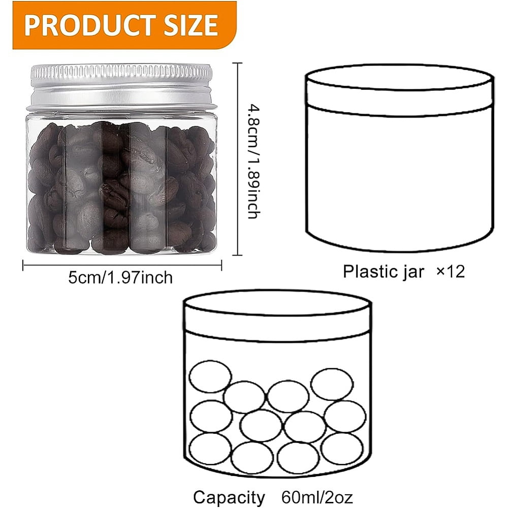 1set 12 pack 2oz/60ml Column Plastic Clear Storage Containers Jars ...