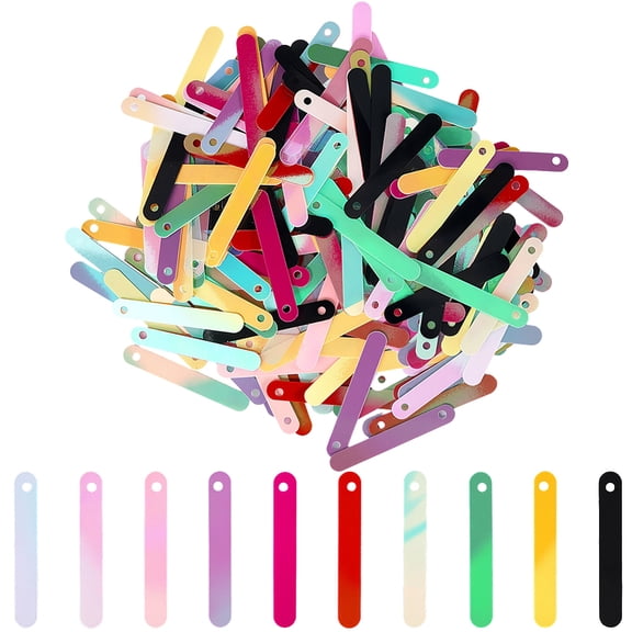1set 1200Pcs 10 Colors Ornament Accessories PVC Plastic Paillette/Sequins Beads Long Oval Mixed Color 34.5x5x0.2mm Hole: 1.8mm 120pcs/color