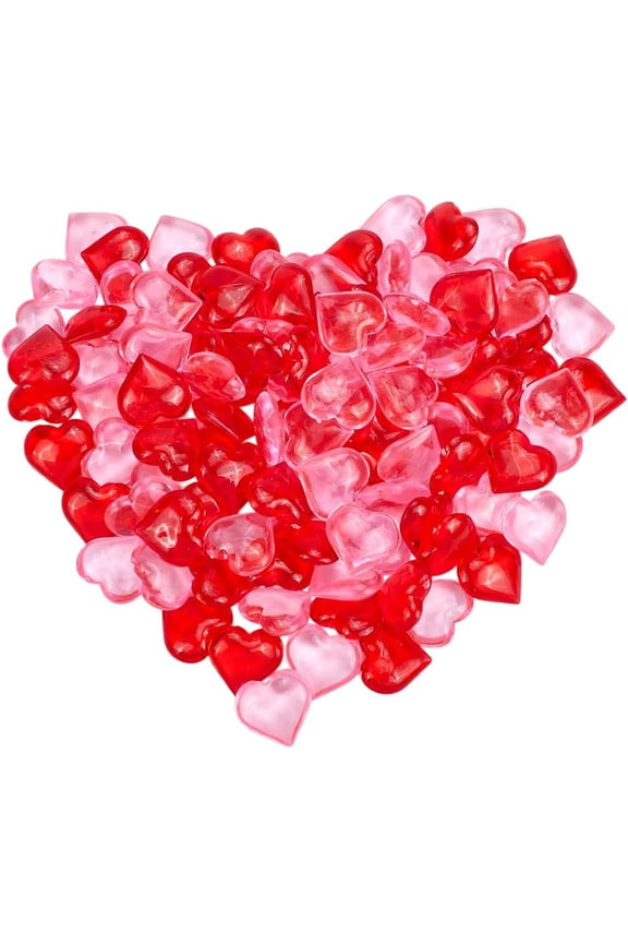 1set 120Pcs 2 Colors Red Resin Hearts Small Decorative Gems Pink Valentines Mini Reusable No Hole Bead Charm Fillers Table Scatters Ornaments for Wedding Valentines Vase Filler Decoration