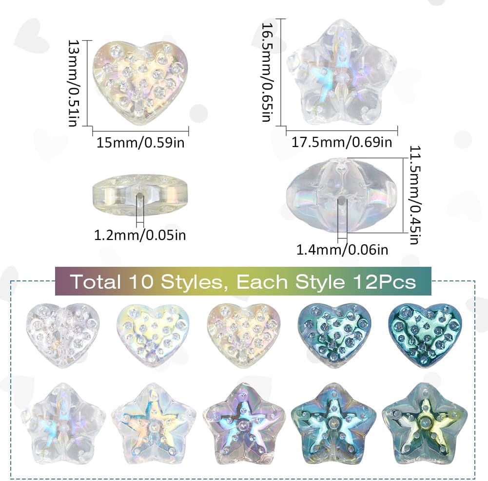 1set 120pcs 10 styles Electroplate Transparent Glass Beads sets Mixed color 15~16.5x13~17.5mm Hole: 1.2~1.4mm 12pcs/style