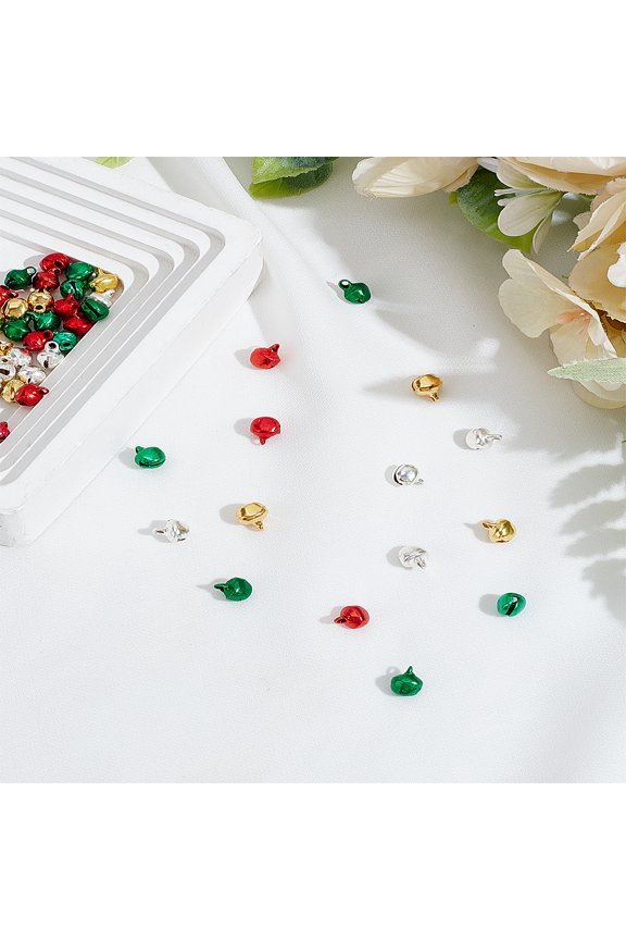1set 120pcs 4 styles Aluminum/Iron Bell Charm Round Mixed color 7.5~8x6mm Hole: 1~1.6mm 30pcs/style