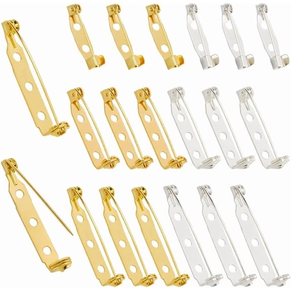 1set 120pcs 6 styles Iron Brooch Findings Back Bar Pins Golden & Silver 20~33x4.5~5x5~7mm Pin: 0.5~0.8mm 20pcs/style
