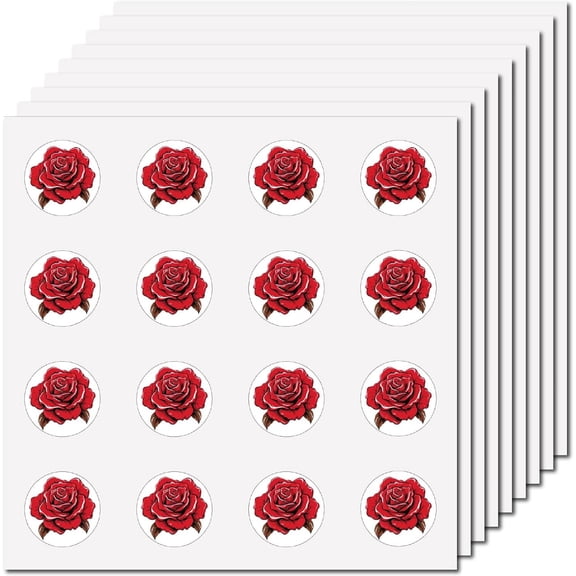 1set 128 Pcs Red Rose Round Stickers Vinyl Waterproof Self-Adhesive Flower Sticker Decals Cartoon Bulk Decor DIY