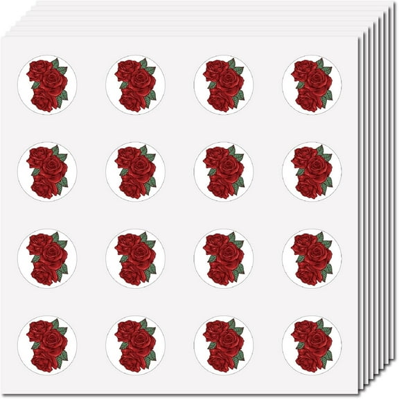 1set 128Pcs Rose Planner Stickers Small Flower Vinyl Decal Self-Adhesive Waterproof Sticker Red Round Bulk Stickers for Scrapbooking Envelope Water Bottle Laptop Junk Journal Collage 2.5x2.5cm