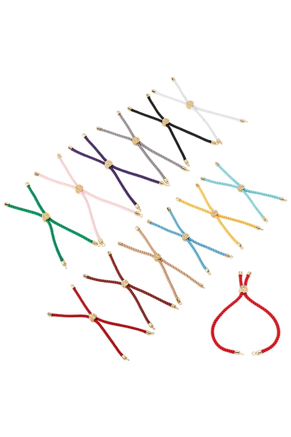 1set 12pcs 12 colors Nylon Cord Slider Bracelets for Connector Charm Bracelet Making with Golden Metal Findings Tree of Life Mixed color 4-3/8x3/8x1/4 inch(11x0.85x0.54cm) Hole: 2mm 1pc/color Nylon
