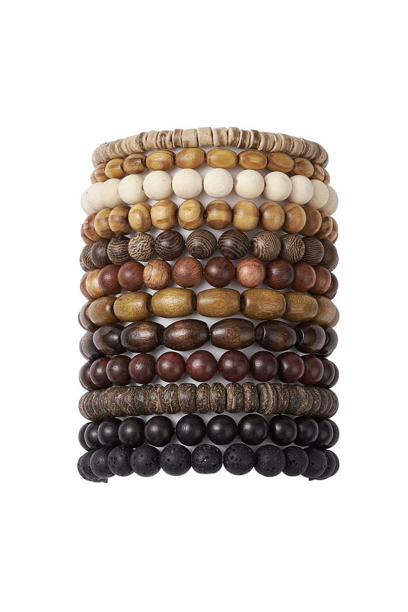 1set 12pcs 12 styles Stretch Bracelets sets Wood Beaded Stretch Stackable Bracelets for Men Inner Diameter: 2-1/8~2-3/8 inch(5.5~6cm) 1pc/style