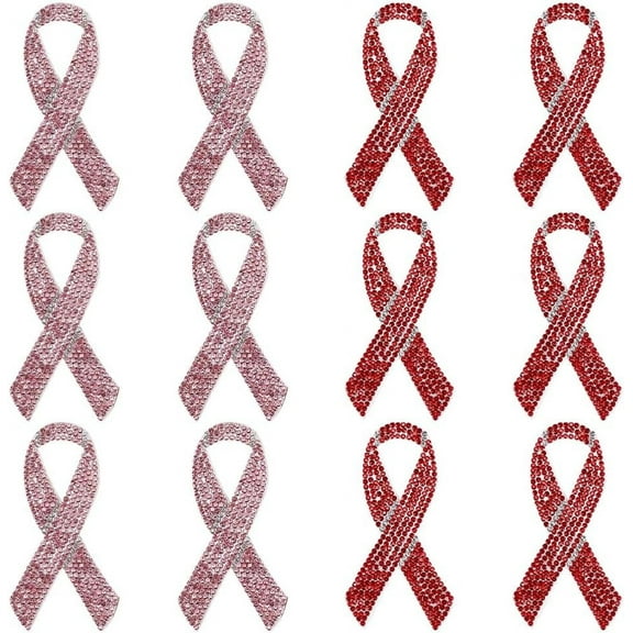 1set 12pcs 2 colors Hot Glue & Rhinestone Sequin Patches Costume Accessories Aids Awareness Ribbon/October Breast Cancer Pink Awareness Ribbon Mixed color 82x42x2mm 6pcs/color