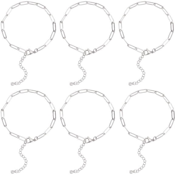 1set 12pcs 304 Stainless Steel Paperclip Chains Bracelets Stainless Steel color 7-1/4~7-1/2 inch(18.5~19cm)