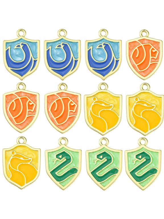 1set 12pcs 4 colors Alloy Enamel Pendants Golden Shield Charm Mixed color 24x16mm 3pcs/color