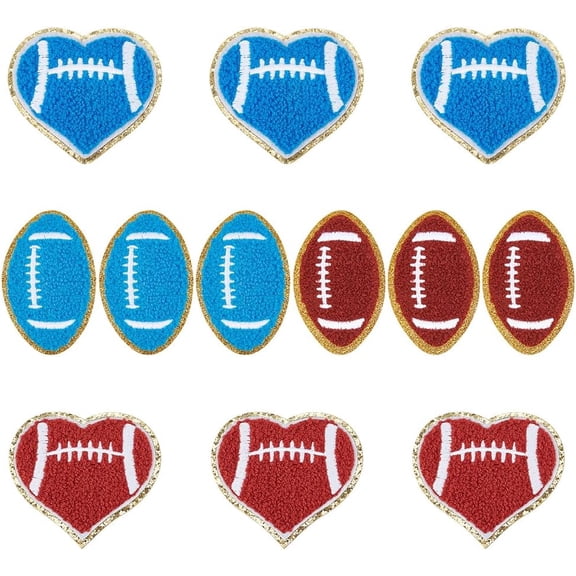 1set 12pcs 4 styles Rugby Polyester Embroidered Appliques Ornament Accessories Sewing Craft Decoration Mixed Shapes 77~83x51~84x3~3.5mm