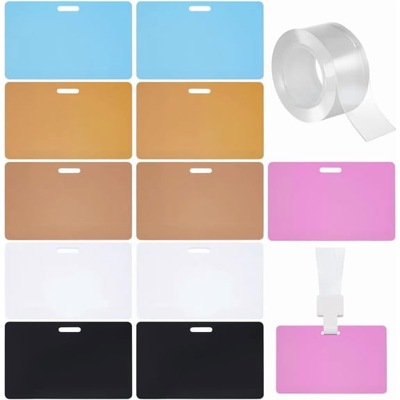1set 12pcs 6 colors PVC Plastic Display Cards for Badge Rectangle with Hanging Hole with 2M Transparent Acrylic Double Sided Adhesive Tape Mixed color Cards: 54x85x1mm Hole: 13x3mm 2pcs/color