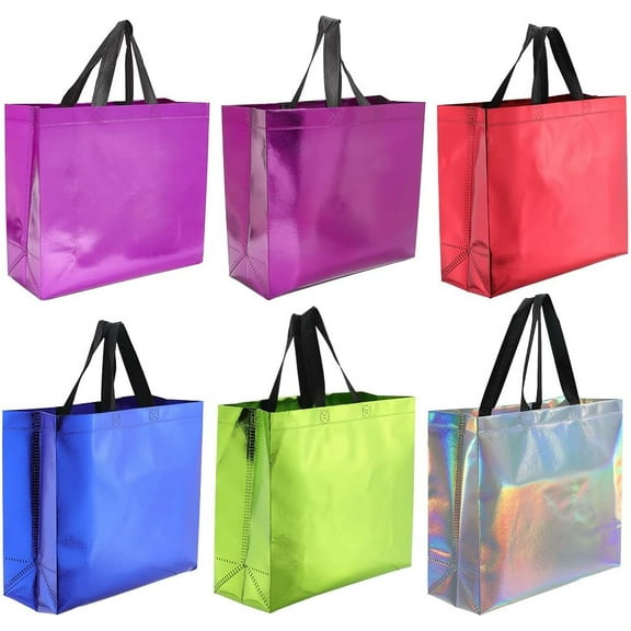 1set 12pcs 6 colors Reusable Gift Bags Laser Non-woven Fabric Tote bag with Handle Rectangle Mixed color 32x12x28cm 2pcs/color