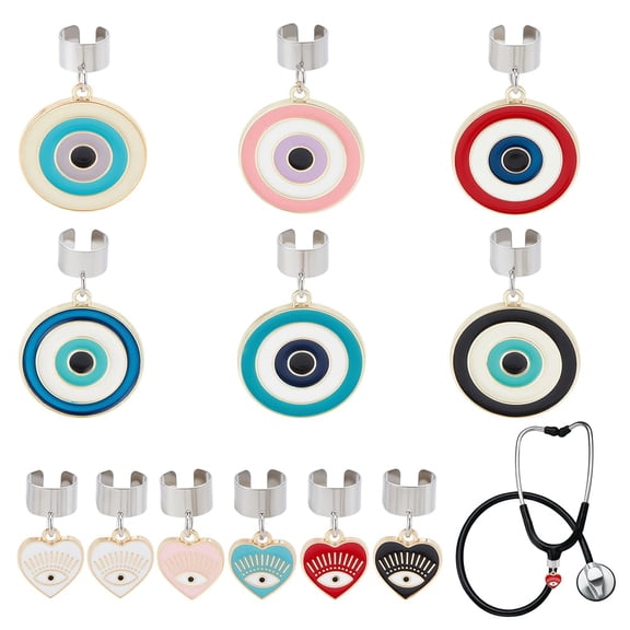 1set 12pcs Alloy Enamel Stethoscope Decorations with 304 Stainless Steel Findings Mixed color 20~35mm 12pcs/set