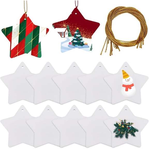 1set 12pcs Blank Porcelain sheet Decorations with Jute Cords for Christmas Ornament Star 175~180mm : 78x80x4mm