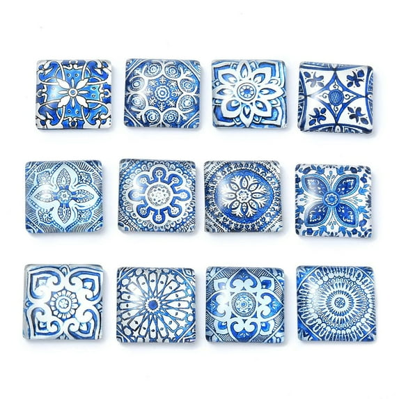 1set 12pcs Glass Cabochons Square Mixed color 20x20x6mm