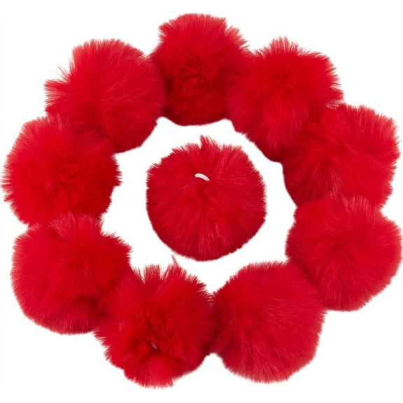 1set 12pcs Handmade Faux Rabbit Fur Pom Pom Ball Covered Pendants Fuzzy Bunny Hair Balls with Elastic Fiber Red 50~60mm Hole: 4x5mm