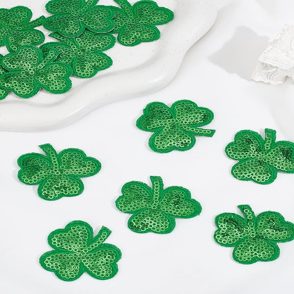 1set 12pcs Polyester Embroidery Sew on Appliques Sewing Craft Decoration Clover Green 42.5x42.5x1.2mm
