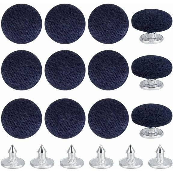 1set 12pcs Pure Covered Iron Buttons Baseball Cap Button Top Replacement Flat Round Marine Blue 14x6mm Hole: 1.6mm