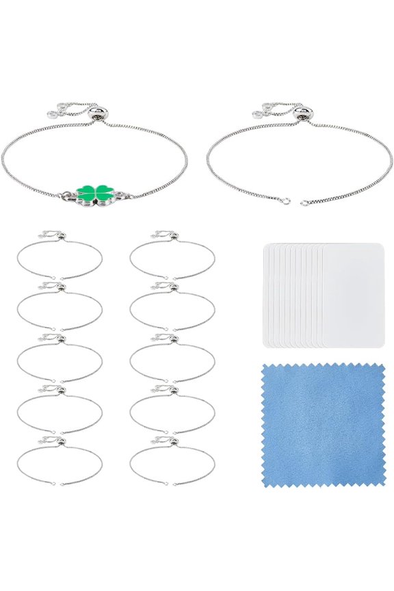 1set 12pcs Rack Plating Adjustable Brass Slider Bracelet Making with Cubic Zirconia Long-Lasting Lead Free & Cadmium Free Fit for Connector Single Chain Length: about 12.5cm Hole: 1mm