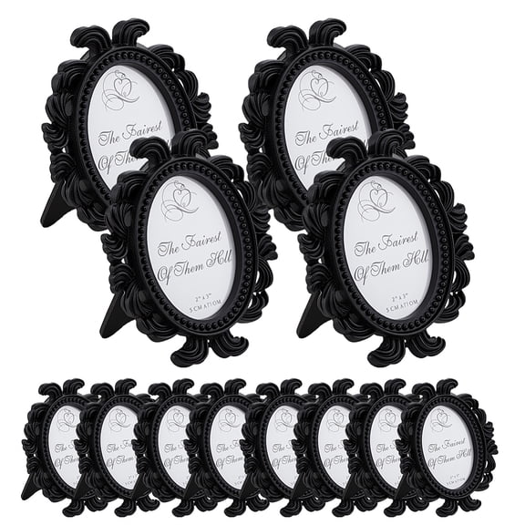 1set 12pcs Resin Photo Frame Stand with Oval Paper Folding Photo Frame Card Black 92x78x12.5mm