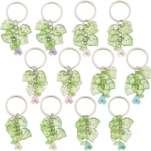 1set 12pcs Tulip Resin Keychain Flower Key Chain 6 style Leaf Key Rings Transparent Floral Hanging Pendants Charm Keyrings Bulk for Purse Car bag Backpack Decorations Party Favors Bulk