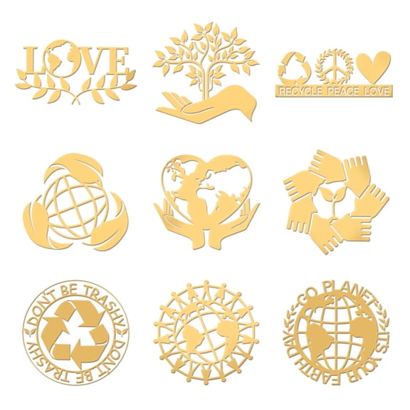 1set Nickel Decoration Stickers Metal Resin Filler Epoxy Resin & UV Resin Craft Filling Material Golden Recycling Sign Planet 40x40mm 9 style 1pc/style 9pcs/set